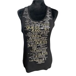 🖤💛NWOT- BLACK AND GOLD GLITTERY GUESS RACERBACK TANK TOP. SX L🖤💛